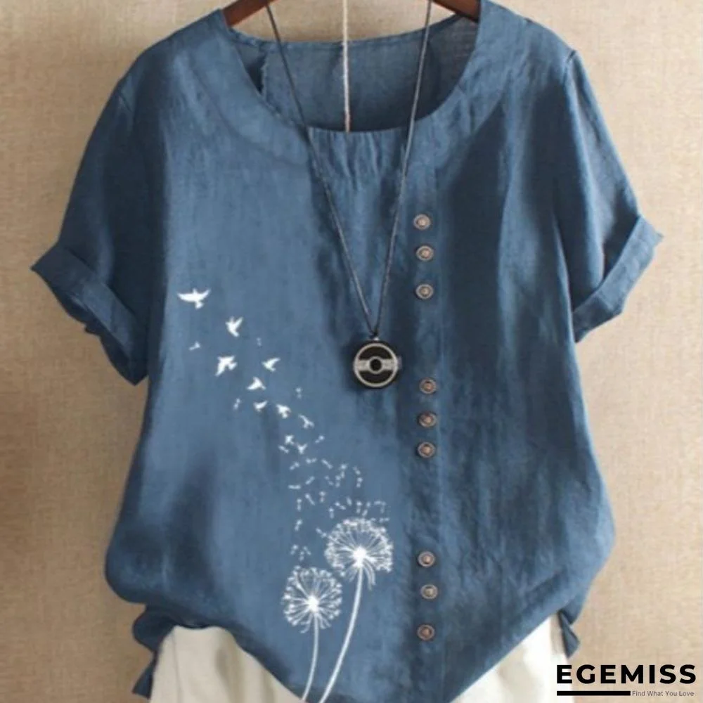 Blue Cotton Casual Shirts & Tops Linen | EGEMISS