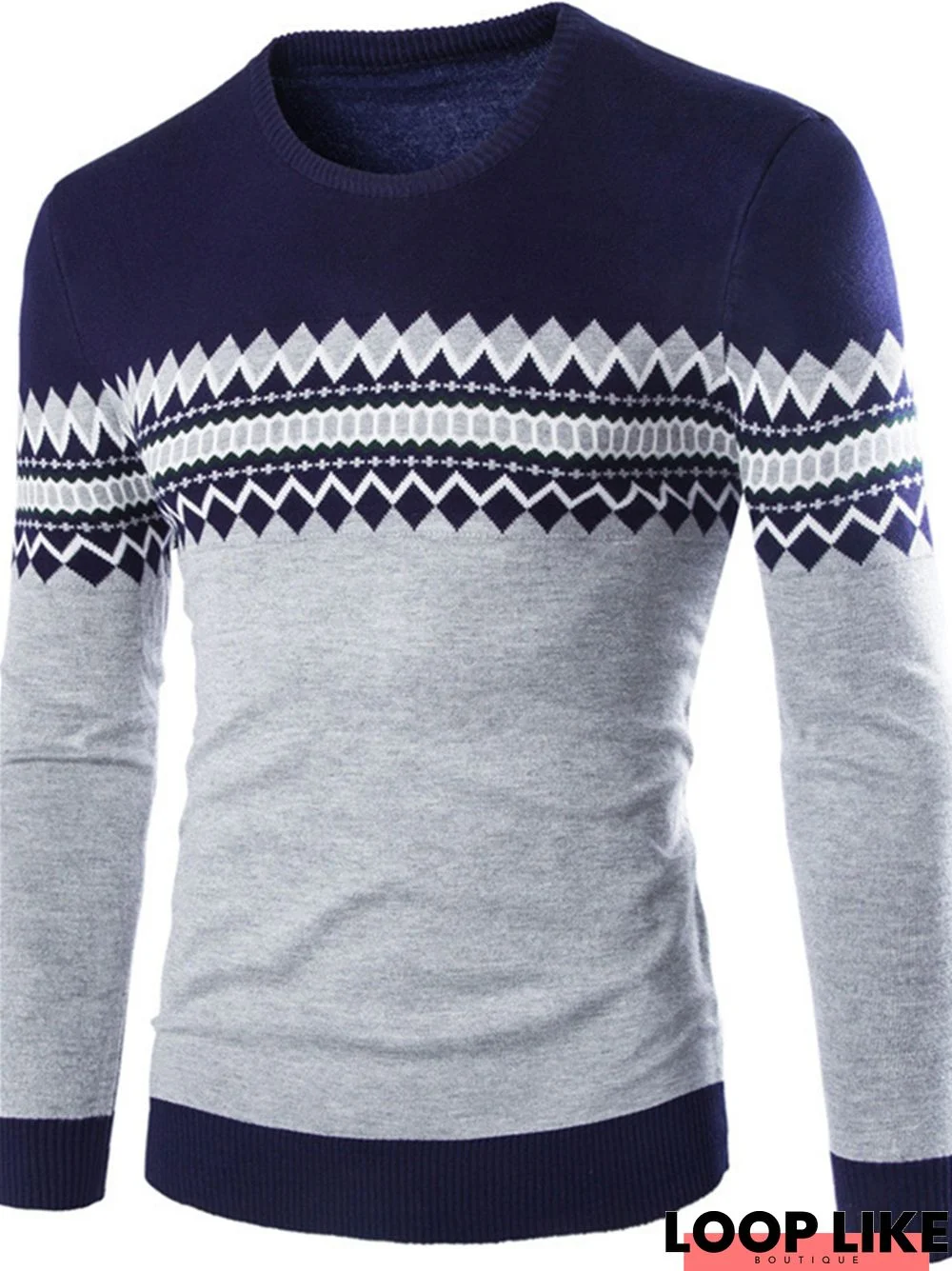 Men's Round Neck Color Matching Knitted Wool Sweater