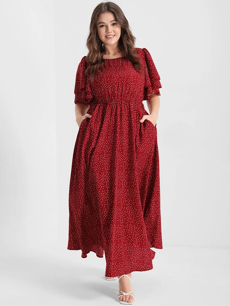 Bloom Dress - Polka Dot Pocket Ruffles Split Maxi Dress