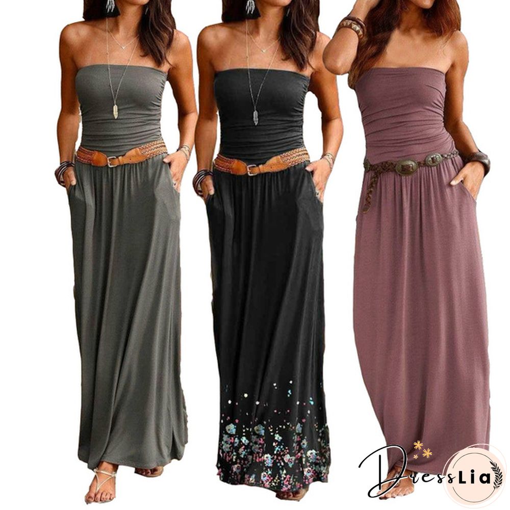 Women's Fashion Summer Sleeveless Printed Dress Slim Casual Tube Top Skirt Lady Oversized Party Dress