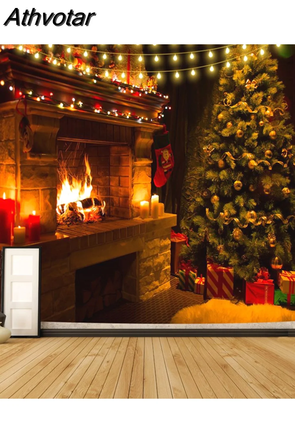 Athvotar Happy New Year Tapestry Christmas Fireplace Wall Hanging Cloth Home Background Bedroom Bedside Decorative Xmas Tree Tapiz