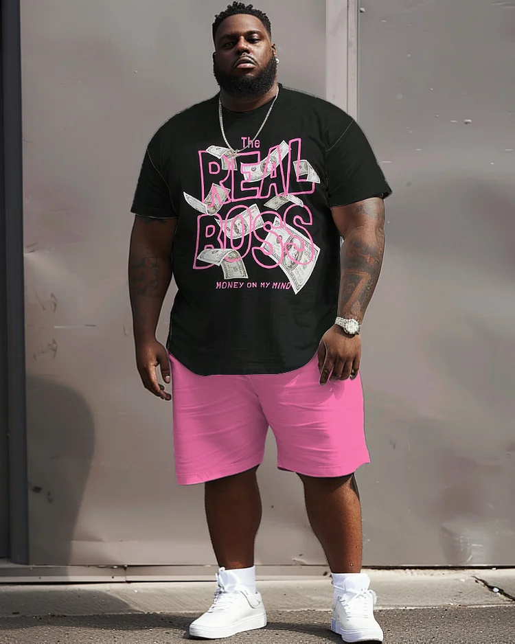 Men's Plus Size Street Casual Graffiti Alphabet Print T-Shirt Shorts Suit