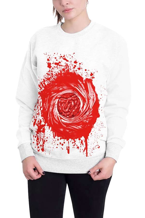 Bloody Internal Organs Print Halloween Sweatshirt Berry Red-elleschic