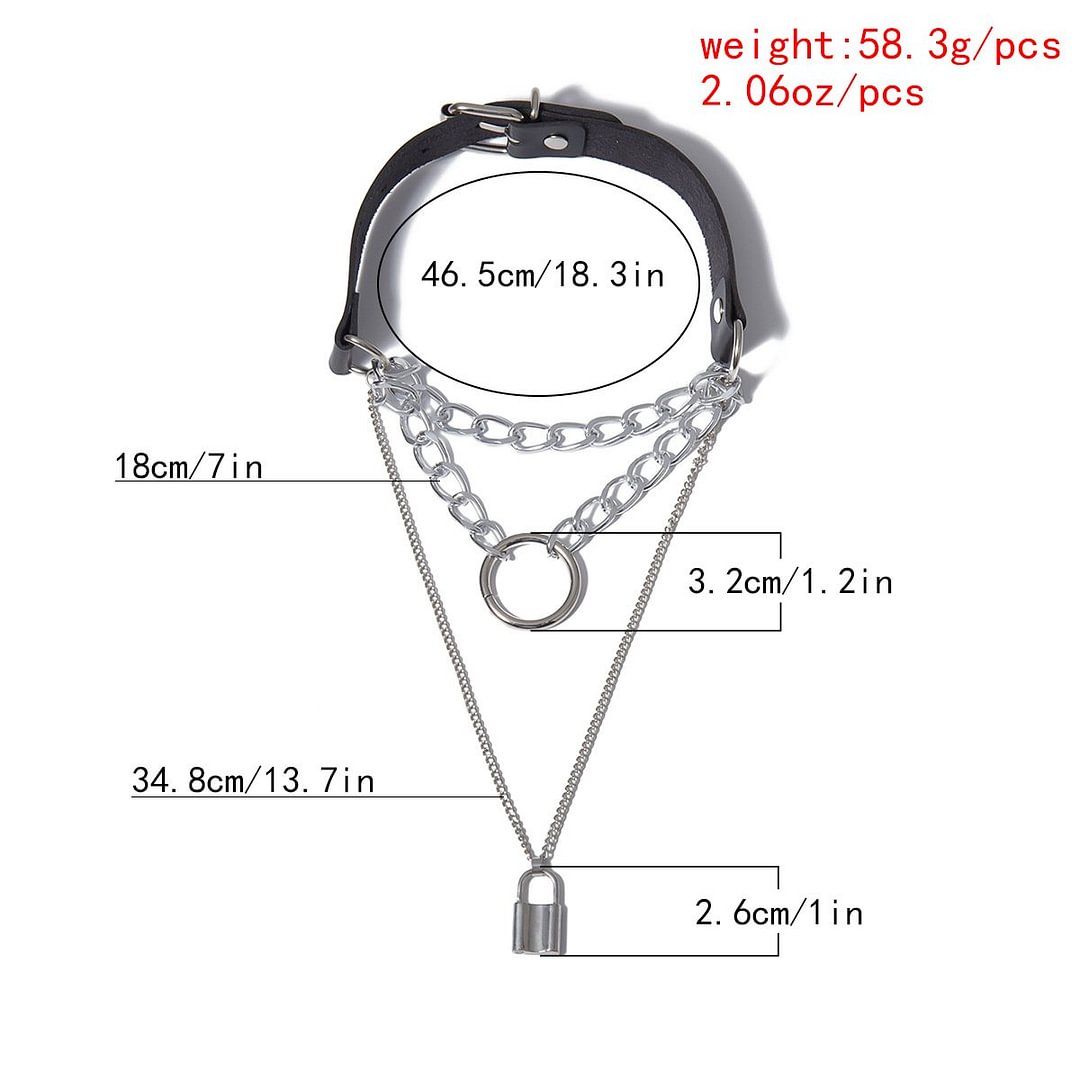 PU BELT CHAIN LOCK LAYERED NECKLACE