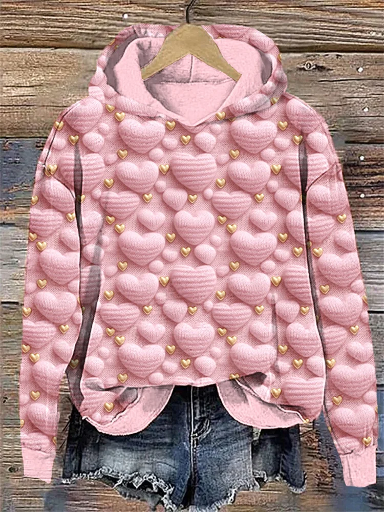 VChics Pink and Gold Valentines Hearts Knit Art Cozy Sweatshirt