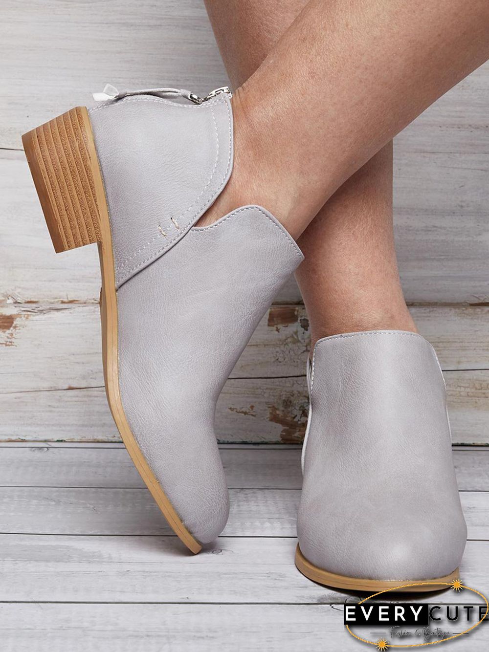 Pu Chunky Heel Zipper Pumps