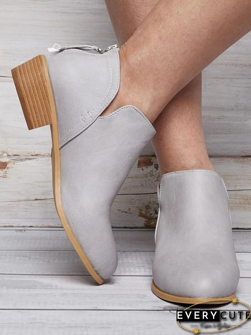 Pu Chunky Heel Zipper Pumps