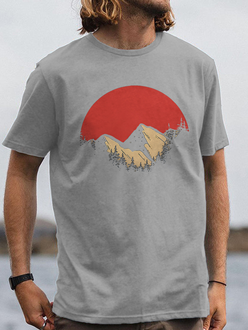 Mountains Printed Crew Neck Men's T-Shirt