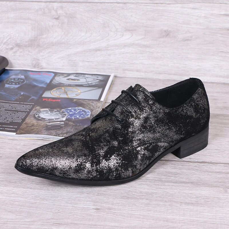 VCSHOES Large Size Pointed Toe Genuine Leather Halo Dyeing Male Oxfords Shoes Business Men's Brogue Shoes