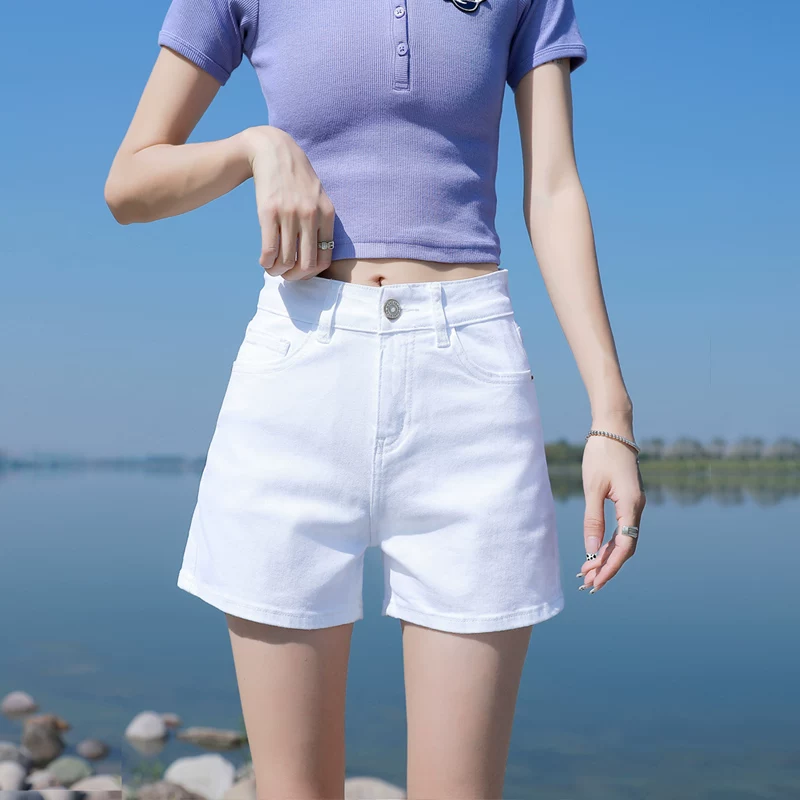 佐丹奴白色牛仔短裤女2026年新款夏季韩版高腰弹力休闲A字黑色阔腿热裤