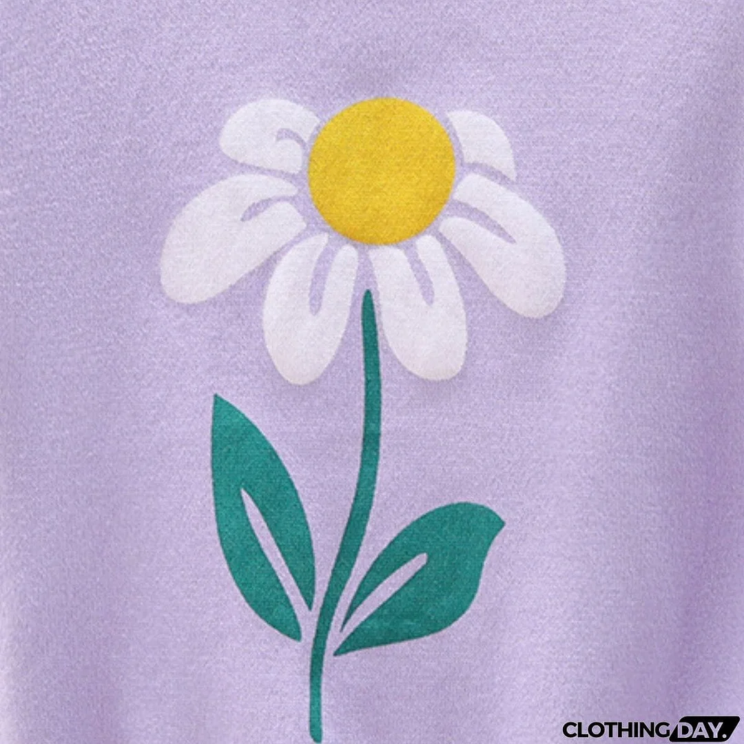 Flower Graphic Ribbed Trim Knit Top