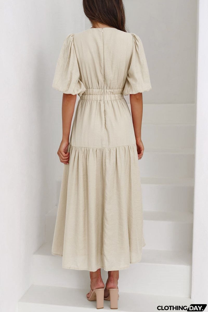 Elegant Solid V Neck A Line Dresses