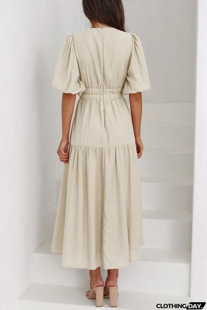 Elegant Solid V Neck A Line Dresses