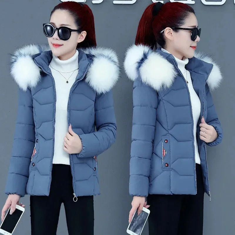 New Big Fur Hooded Jacket 2021 Woman Parkas Cotton Casual Winter Coat Female Down Cotton Padded Parka Winter Jacket Female Hiver