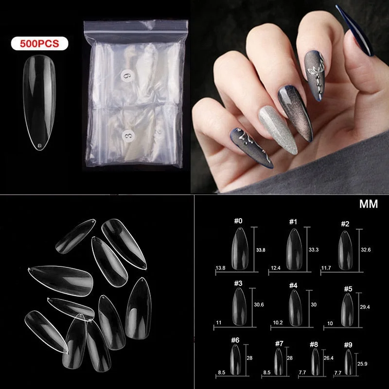500pcs/pack Short Nails Full Cover Fake Nail Tips Long Coffin Nail Half Cover False Nails Ballerina Nail Tips Art Tips Nails-Nail Inspo