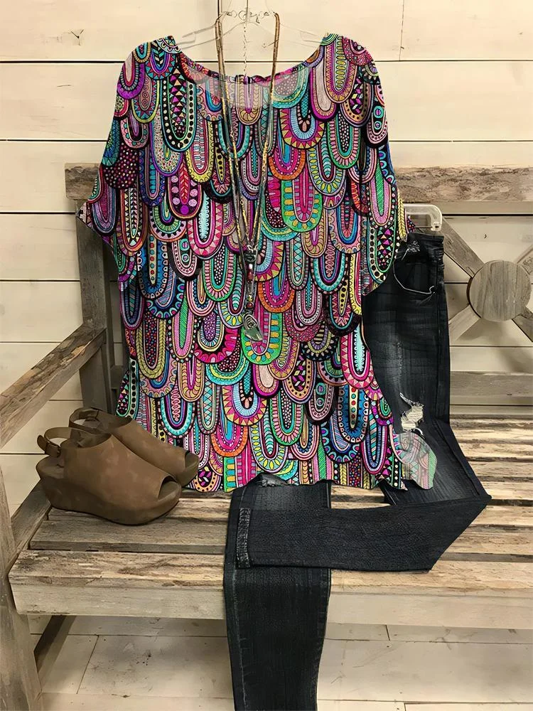 Women's  New Summer Retro Style Printed Casual Top