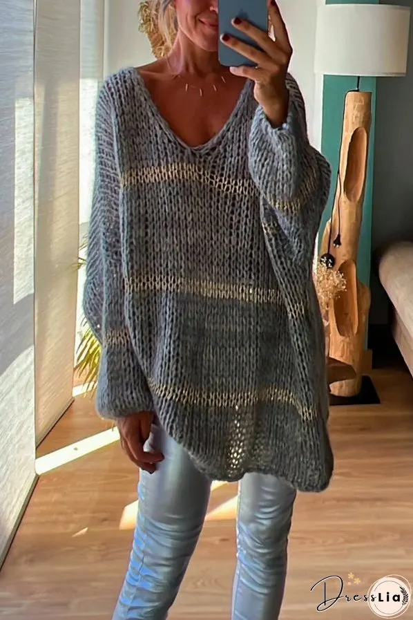Autumn Brunch Knit Striped Colorblock Loose Pullover Sweater