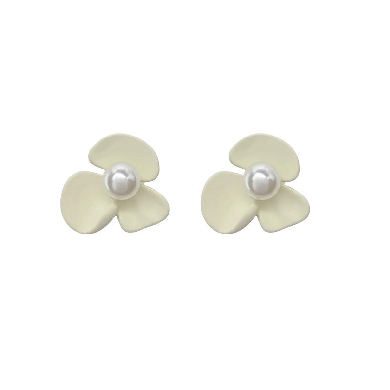 1 Pair Elegant Flower Alloy Artificial Pearls Earrings