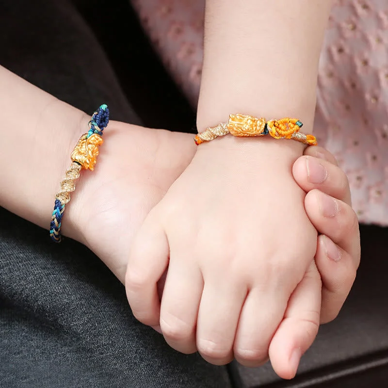 999 Sterling Silver Handmade Dragon Eight Thread Knot Colorful Luck Strength String Bracelet