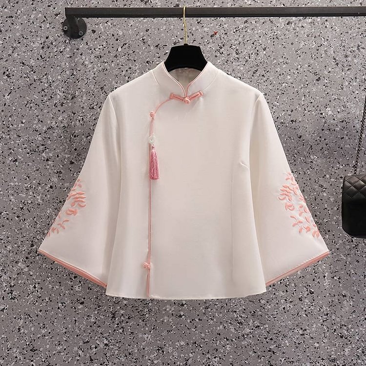 Blossom Print Fringed Sweatshirt Slim Vintage Top Skirt Set - Modakawa Modakawa