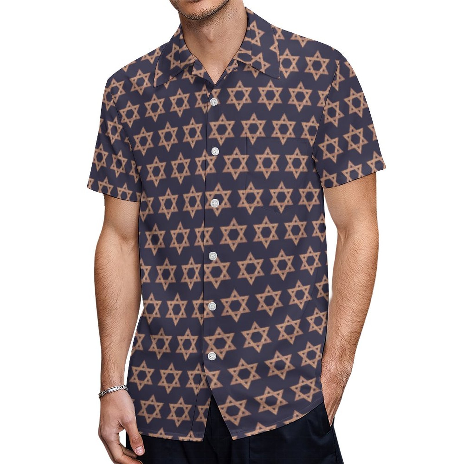 Rose Gold Magen David Purim Costume Blue Pattern Hawaiian Shirt Mens Button Down Tropical Hawaii Beach Shirts