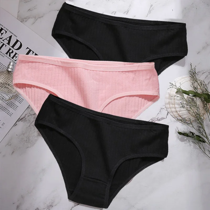 3PCS/Set Cotton Panties Women Underwear Sexy Lingerie Panties Female Lingerie Briefs Solid Color Panty Underpants Intimates