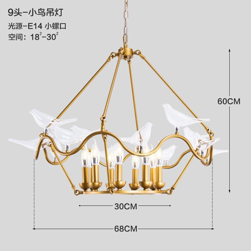 Modern Crystal Chandelier Lighting European Creative Bird Golden Ceiling Chandelier Bedroom Cement Pendant Lamp Bar Hanging Lamp
