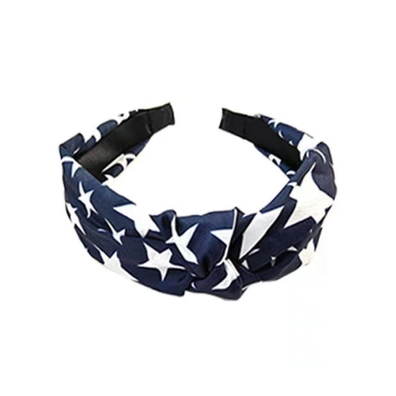 Cross-border United States New Fabric Hairband Knotted Wide-brimmed Hairband Five-pointed Star Stripe Pressure Shampoo Joker