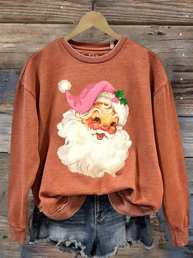 Women's Christmas Santa Claus Print Long Sleeve Sweatshirt