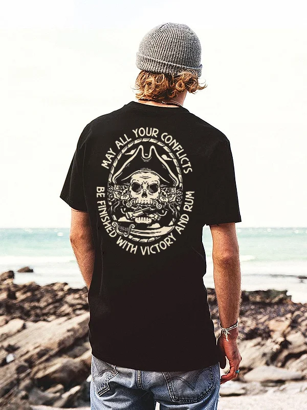 May All Your Conflicts Be Finished With Victory And Rum Skull Printed Men's T-shirt