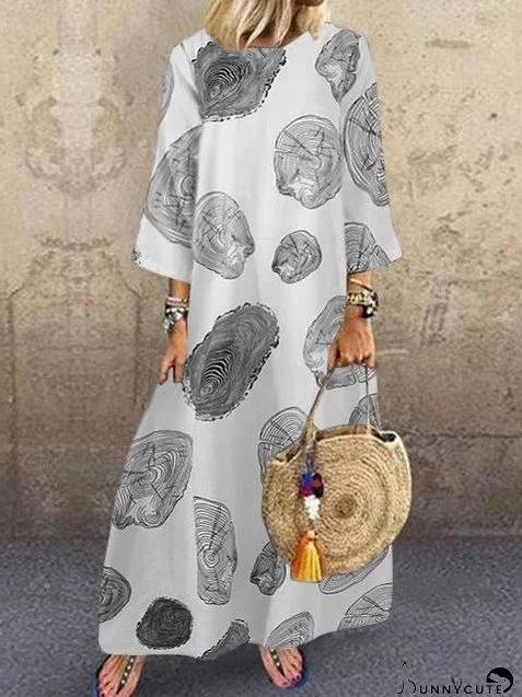 Casual Round Neck 3/4 Sleeve Print Maxi Dress
