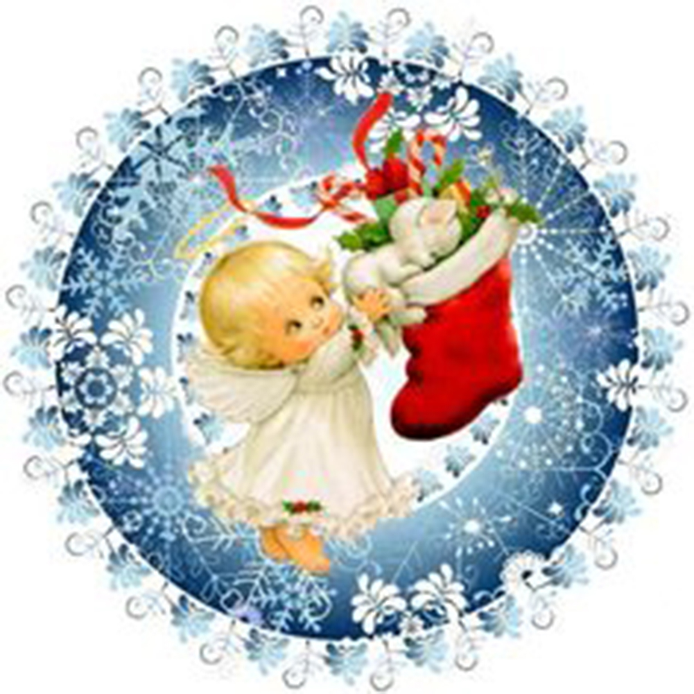 

40*40CM - Round Drill Diamond Painting - Angel and Gift Wreath, 501 Original