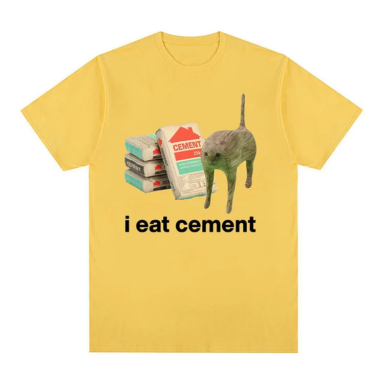 I Eat Cement Cursed Cat Funny Meme T-Shirt Casual Short Sleeve T-Shirts at Hiphopee