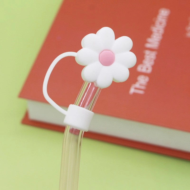 5 Pieces Silicone Straw Cap Flower Cartoon Baiyun Cup Straw Protective Cover Dust Plug 10mm