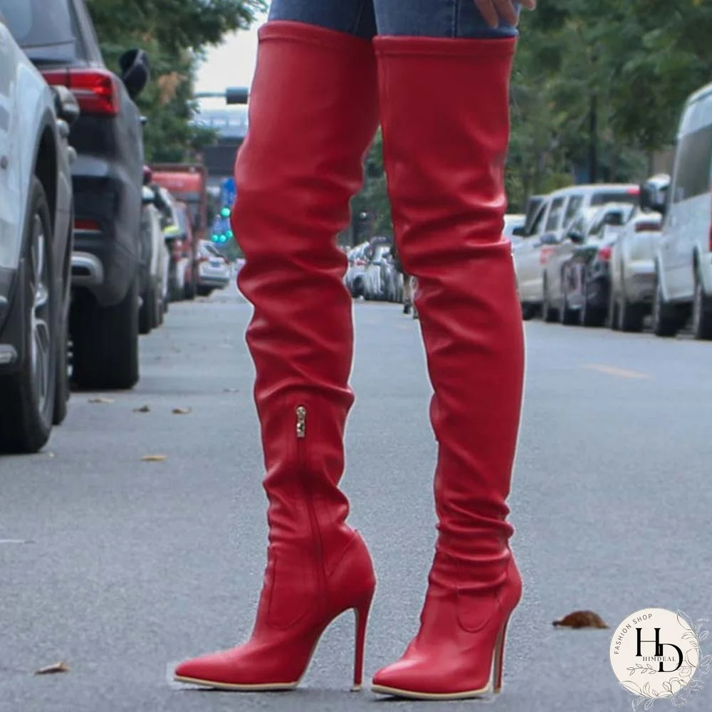 Black Fashion Solid Color Pointed Stiletto High Boots