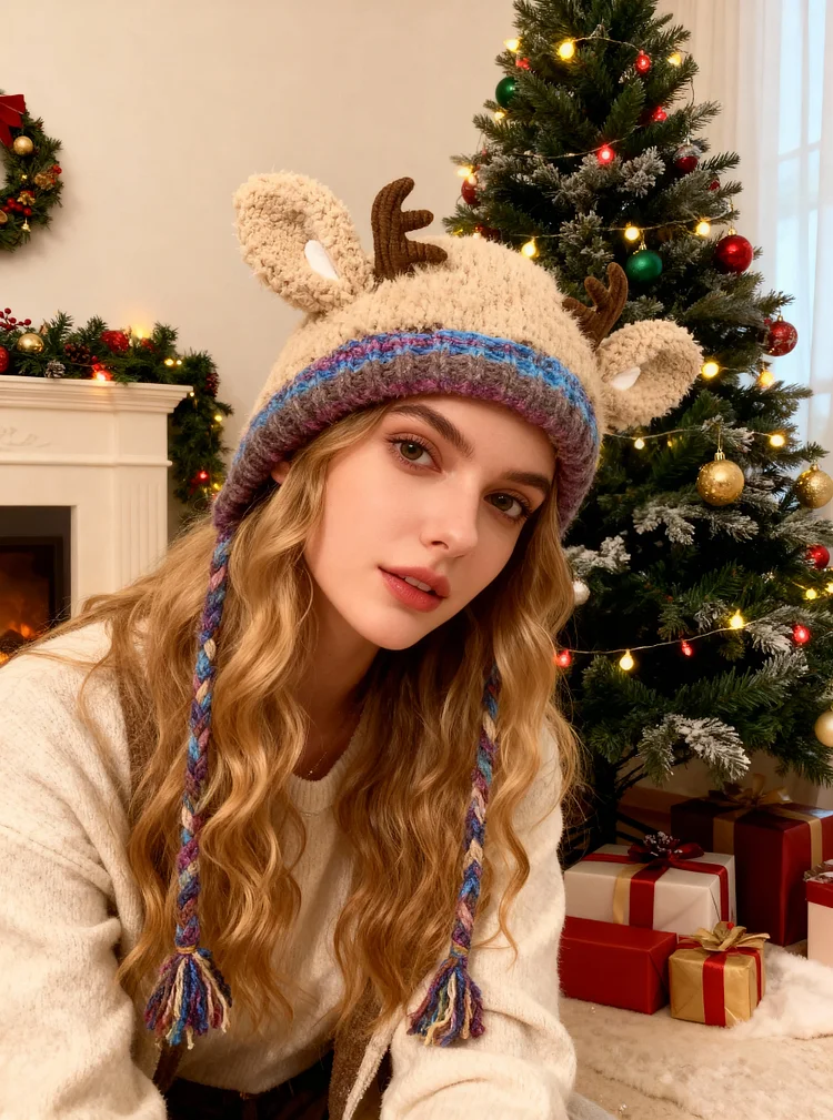 🎅Surprise price🎄🦌Handmade Knitted Christmas Antler 2-in-1 (Hat/Handbag)🧶
