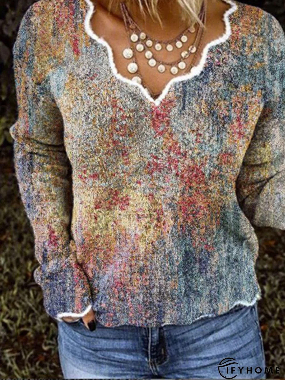 Casual Printed V Neck Top | IFYHOME