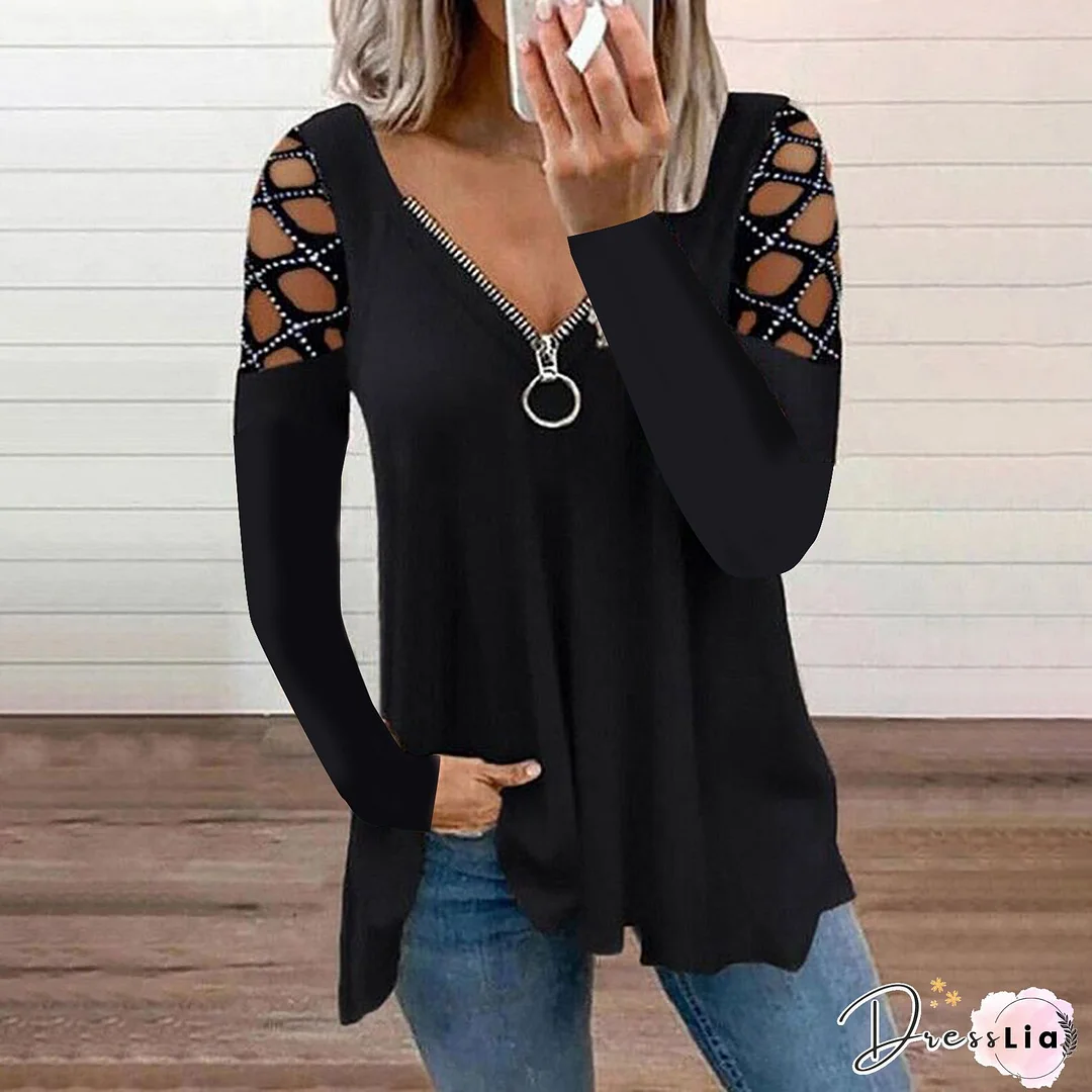 Sequins Cold Shoulder Long Sleeves Casual Sexy Blouses