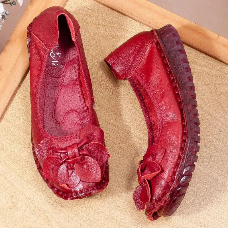 GKTINOO Fashion Flower Design Round Toe Solid Color Flat Shoes Vintage Genuine Leather Women Flats Handmade Women's shoes
