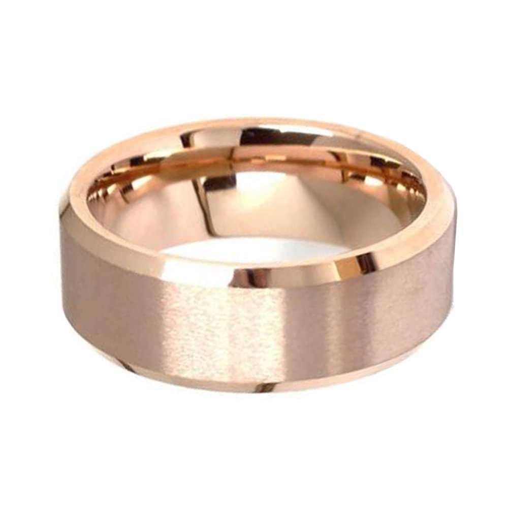 Rose Gold Brushed Bevel Edge Tungsten Ring Couple Wedding Band