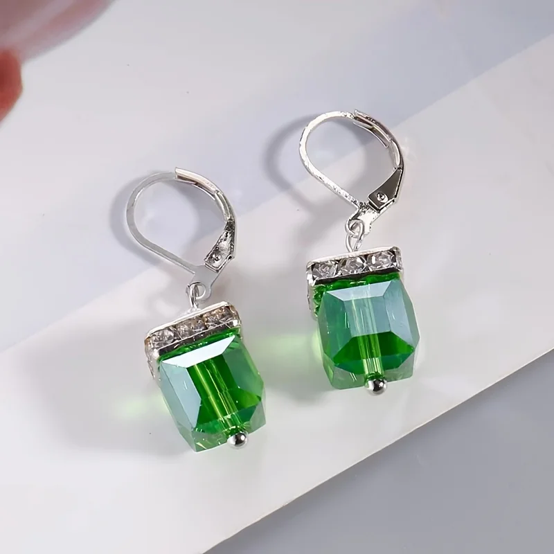 Shiny Zircon Stone Hoop Drop Earrings Silver Plated Party Holiday Decor For Women Girls Gift 1Pair