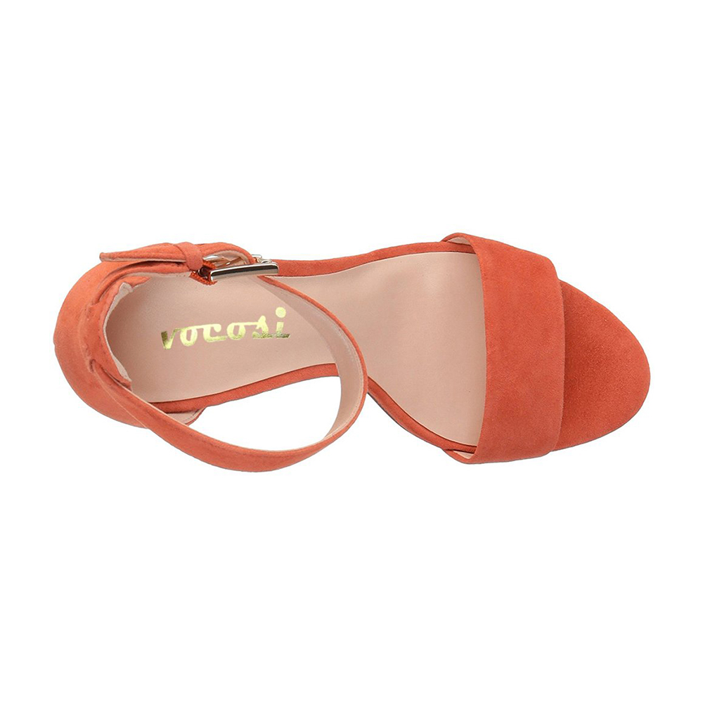 90mm Women's Ankle Strap Pumps Heel Sandals Orange Suede-vocosishoes