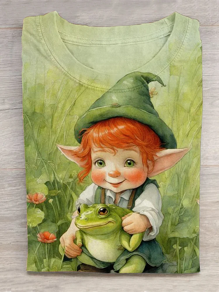 St Patrick Day Green Dwarf Frog Art Print Design T-shirt