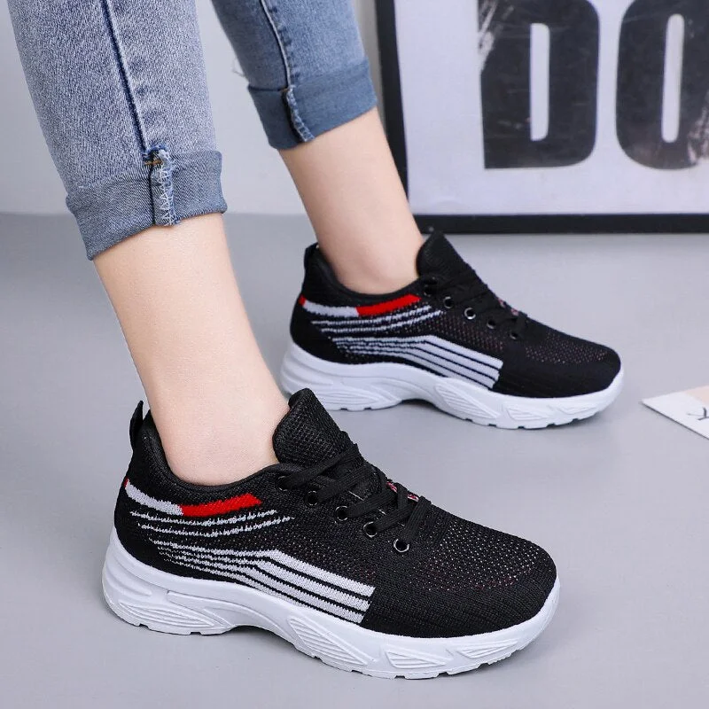 2022 Spring Autumn Women Sport Shoes Casual Breathable Mesh Platform Sneakers Woman Lace Up Comfortable Soft Walking Shoes Femme