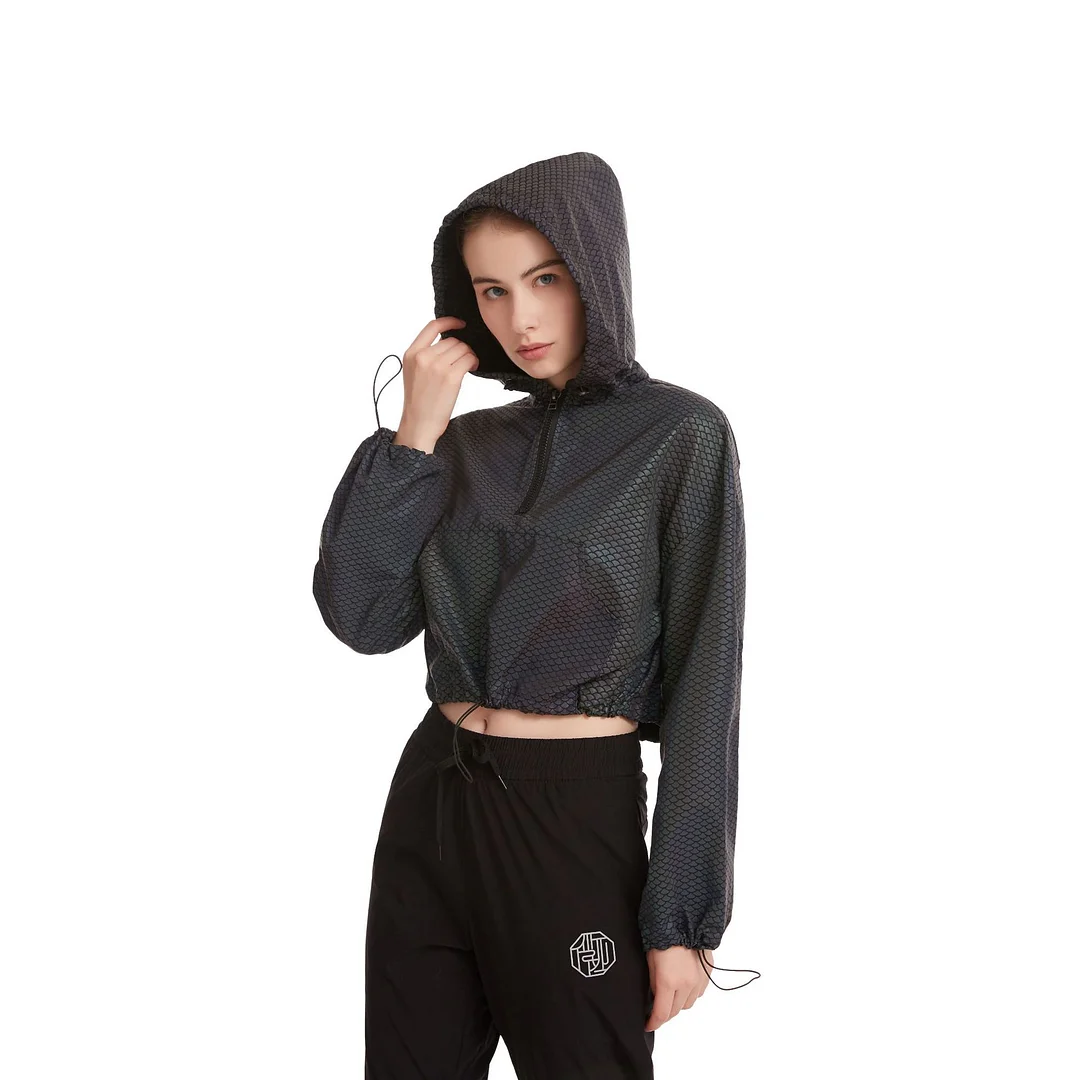 Woherb New Fish Scales Dazzle Color Reflective High-Waisted Short Jacket Female Feel Crop Coat Loose Jacket Tide-Outfit Ideas