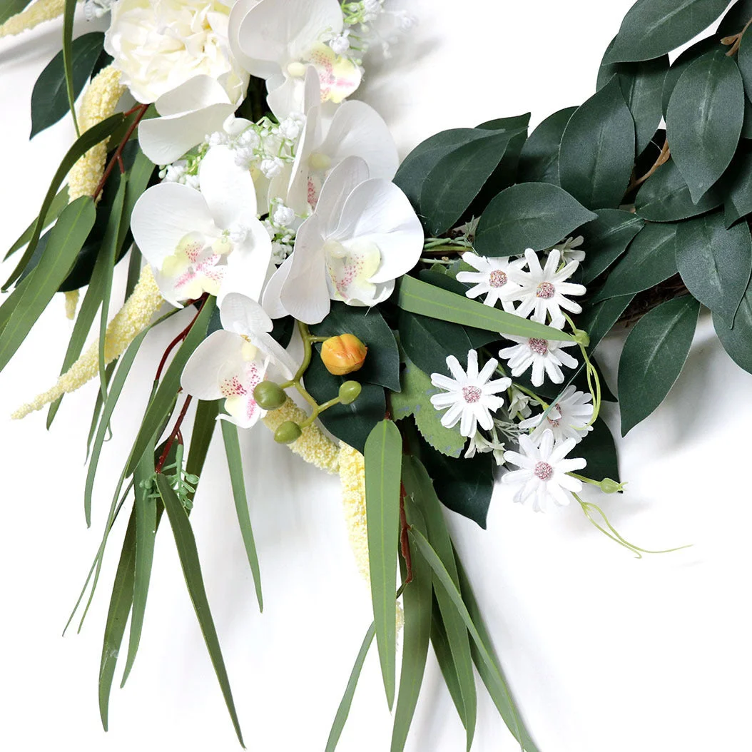 Phalaenopsis and Ficus Leaves Wreath Elegant Summer Front Door Garland