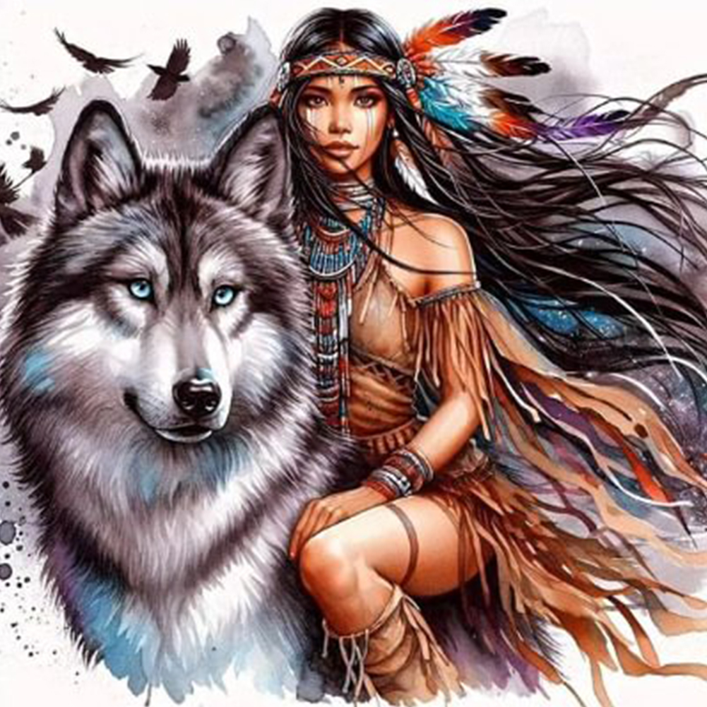 Girl And Wolf 40*40cm(canvas) full round drill diamond painting