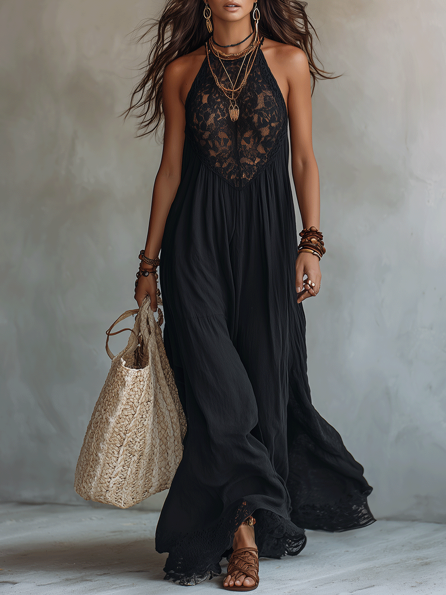 Elegant Bohemian Sleeveless Soft Drape Statement Evening Maxi Dress mysite idetrend