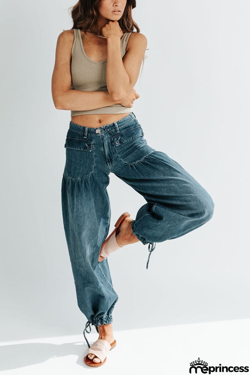 Pockets Drawstring Balloon Jeans