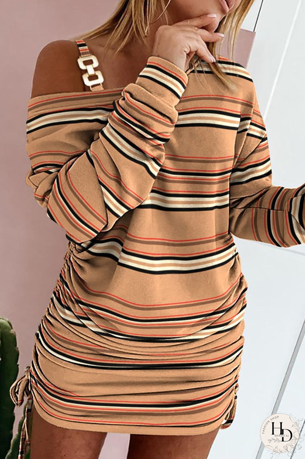 Tangerine Red Casual Print Patchwork Asymmetrical Collar Straight Dresses